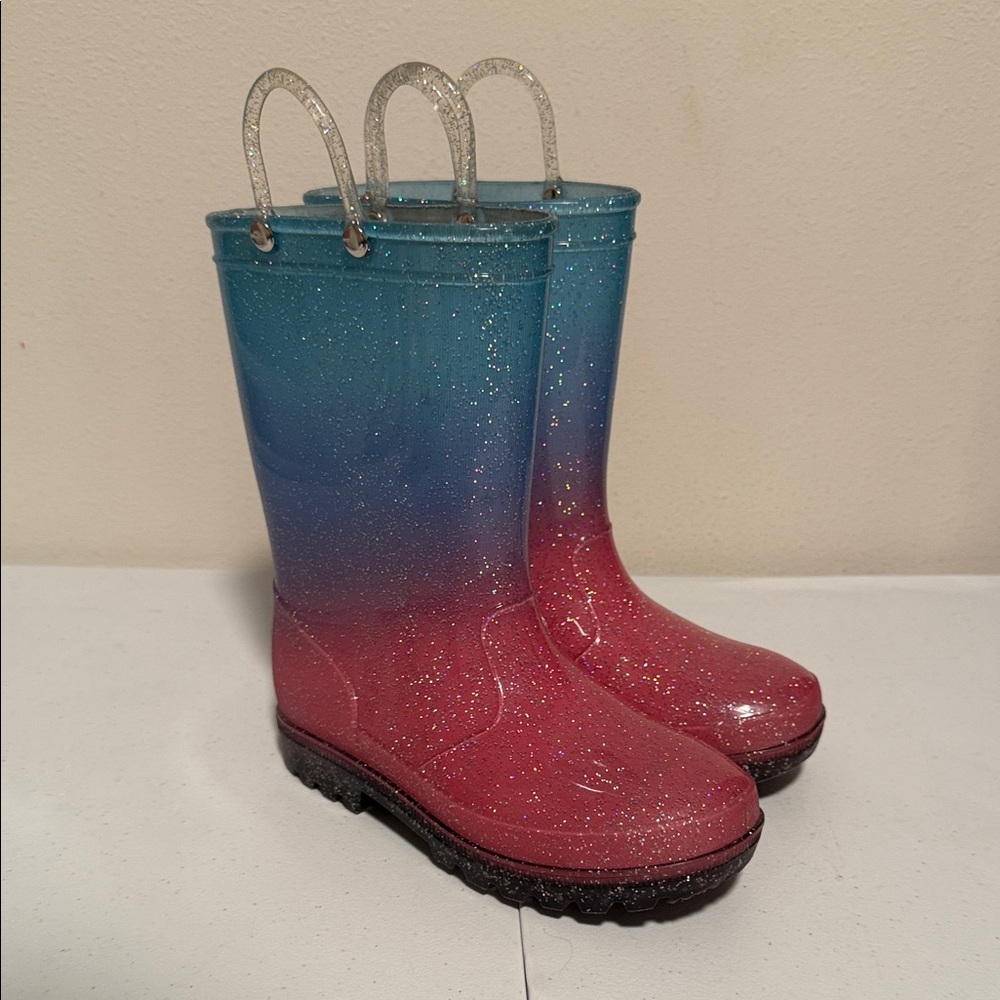 Glittery Blue and Pink Rain Boots